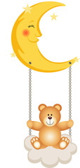 Teddy Bear Swinging in Moon