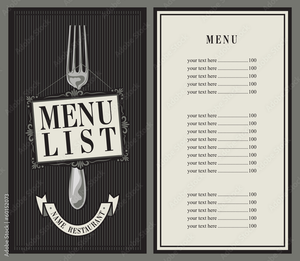 Poster menu with a fork and picture frame