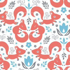 vector cute foxes seamless pattern background