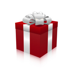 Red gift box with white ribbon