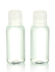 Hotel cosmetic bottles isolated on white