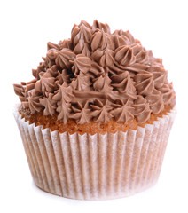 Tasty cupcake with butter cream, isolated on white