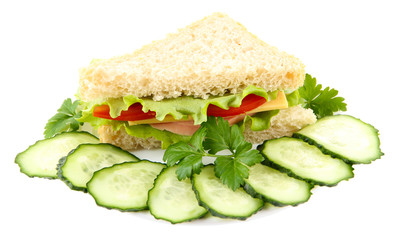 Fresh and tasty sandwich isolated on white