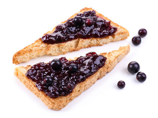 Delicious toast with jam isolated on white