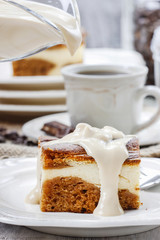 Piece of toffee and vanilla cake