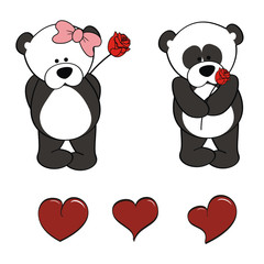 panda bear rose cartoon set