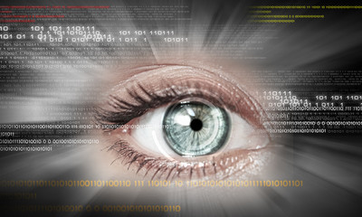Digital image of woman's eye. Security concept