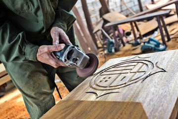 Carpenter at work at industrial job site