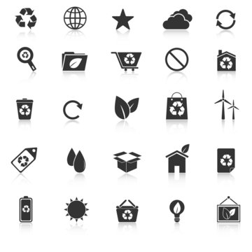 Ecology icons with reflect on white background