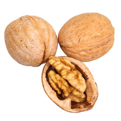 three walnuts close up