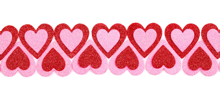 Glitter Red and Pink Hearts isolated. Valentines Day.