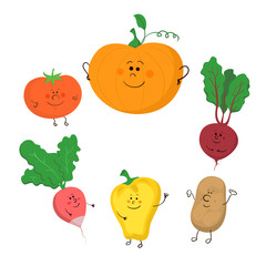 Cute funny vegetables vector set