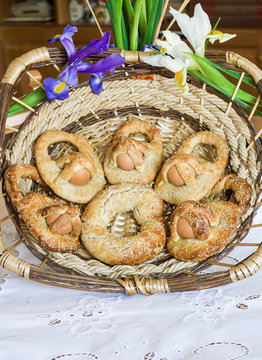 Homemade Easter donuts cuddure eggs in Sicily