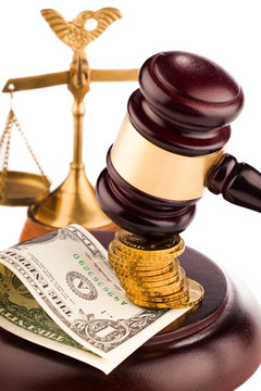 scales, gavel and  money