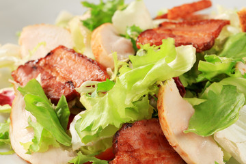 Green salad with chicken and bacon
