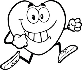 Black And White Smiling Heart Cartoon Mascot Character Running
