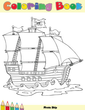 Pirate Ship Coloring Book Page