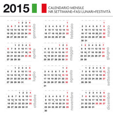 Calendario 2014 ITA mensile festività+settimane+lune