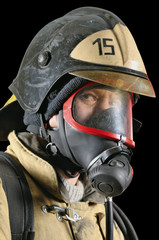 Fototapeta premium Firefighter in breathing apparatus