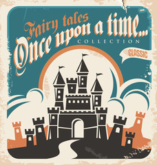 Vintage fairy tales vector poster design with castle - obrazy, fototapety, plakaty