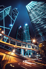Naklejka premium Hong Kong at night with highrise buildings