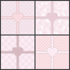 Cute pink seamless pattern set with heart frame.