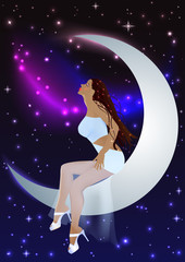 Obraz na płótnie Canvas beautiful girl moon and stars