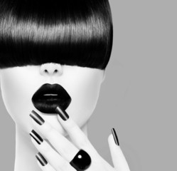 High Fashion Black and White Model Girl Portrait