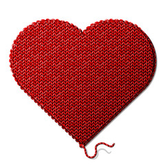 Heart symbol of knitted fabric isolated on white background - obrazy, fototapety, plakaty