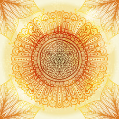 Hand drawn ethnic circular beige ornament. Eps10