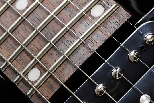 Electric Guitar Close-up. Neck And Humbucker Pickup.