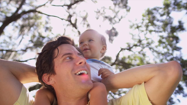 Portrait Cute Male Caucasian Toddler Loving Father
