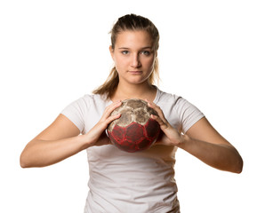 Frau mit Handball