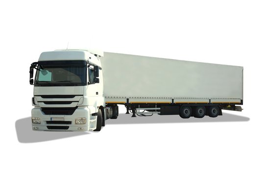Isolated white truck and trailer