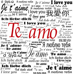 TE amo in red and "I love you" in different language