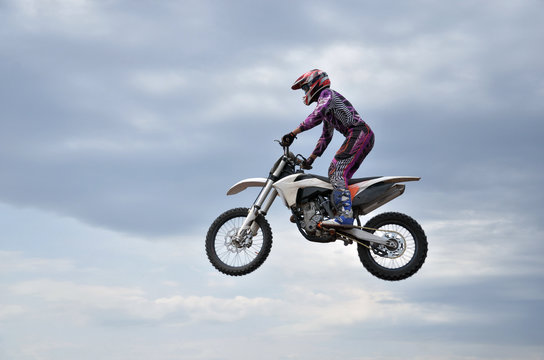 MX participant on a motorcycle in the air