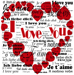 Heart  Ti amo in Gold and "I love you" in different languages