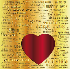 Heart  Ti amo in Gold and "I love you" in different languages