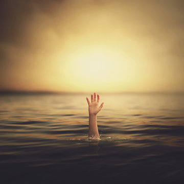 A hand coming out of the water