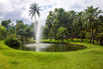 Fototapeta premium Fountain in a park in Chiang Mai, Thailand