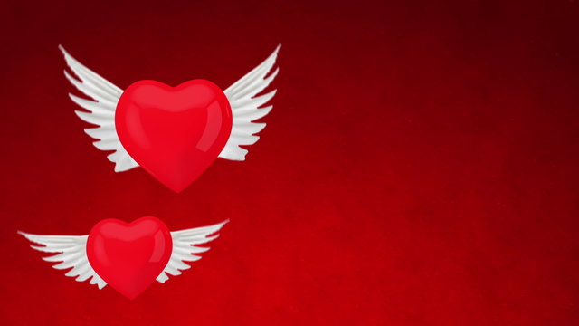 Two flying heart with wings