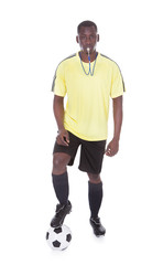 Soccer Referee With Ball And Whistle