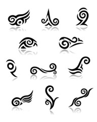 Abstract Maori Koru Tattoo Elements with Reflections - obrazy, fototapety, plakaty