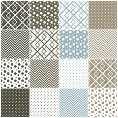 geometric seamless patterns: squares, polka dots, chevron