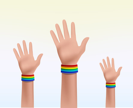 three hands together celebrating the Gay Pride