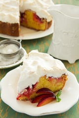 Plum cake with meringue.