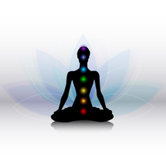 Fototapeta na wymiar Yoga silhouette with chakras