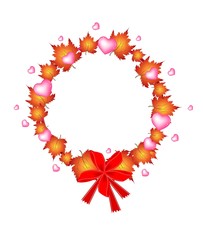 Valentine Wreath of Orange Maple Leaves and Hearts
