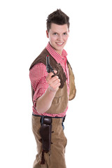 Cowboy mit Pistole Kostüm - isoliert zum Karneval