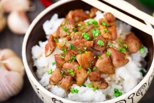 Bowl of rice with meat